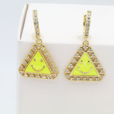 Elegant Geometric Triangle Smile Face Copper Drop Earrings