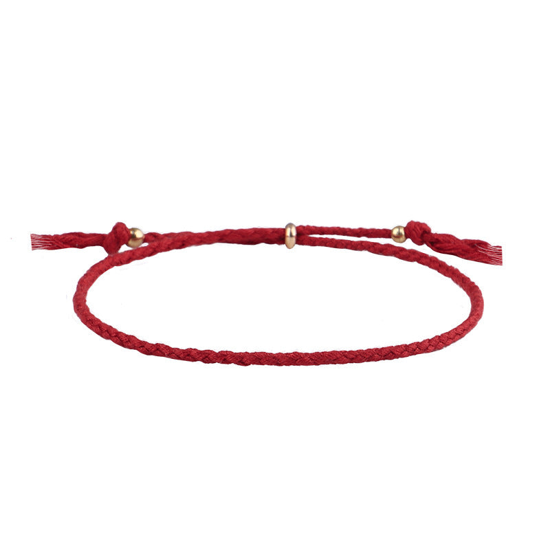 Simple Solid Color Rope Braid Women's Bracelet with Tassel and Copper Beads