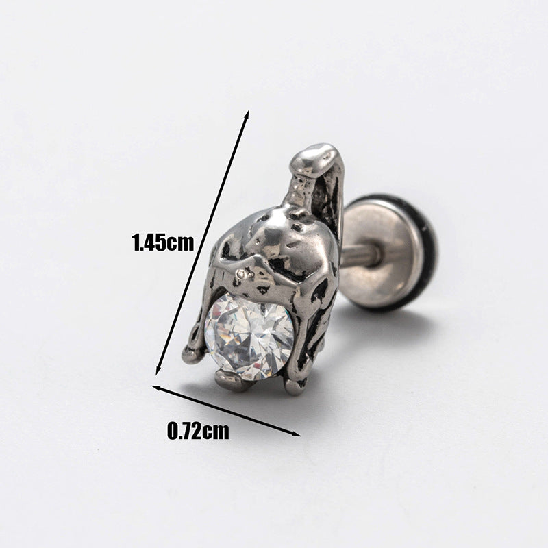 Vintage Geometric 316 Stainless Steel Zircon Men's Ear Stud