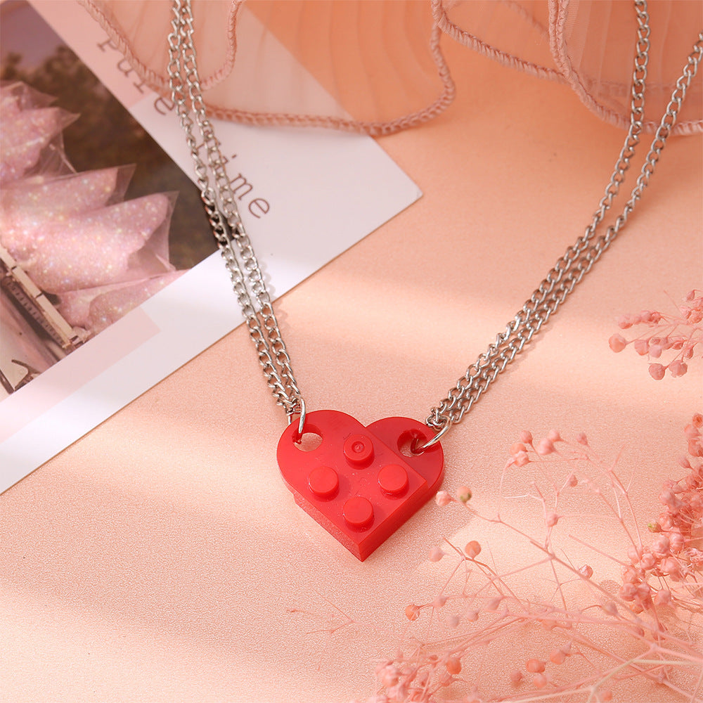 Simple Heart Shape Alloy Pendant Necklace with Colorful Cross Chain
