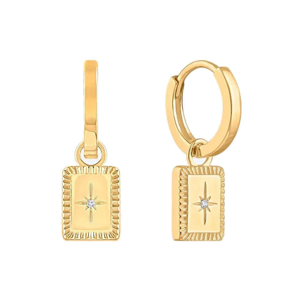 1 Pair Fashion Star Square Silver Plated Zircon Drop Earrings