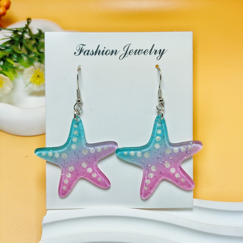 Marine Style Starfish and Shell Acrylic Drop Earrings