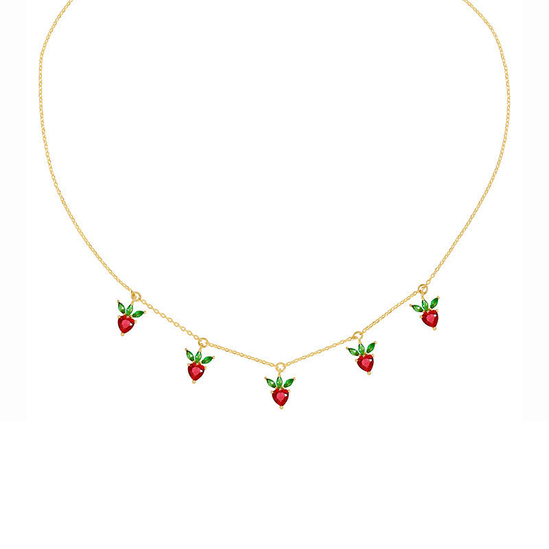 Colorful Zircon Cherry Peach Tropical Fruit Clavicle Chain Necklace