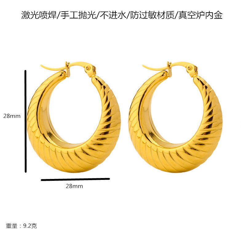 Retro French Style Geometric Water Droplet 18K Gold Plated Stainless Steel Earrings