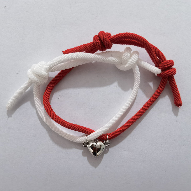 Simple Alloy Heart Magnetic Couple Bracelet Set