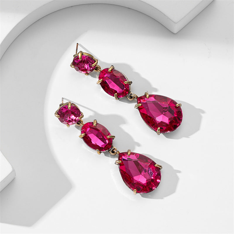 Fashion Rhinestone Water Drop Alloy Earrings for Women
