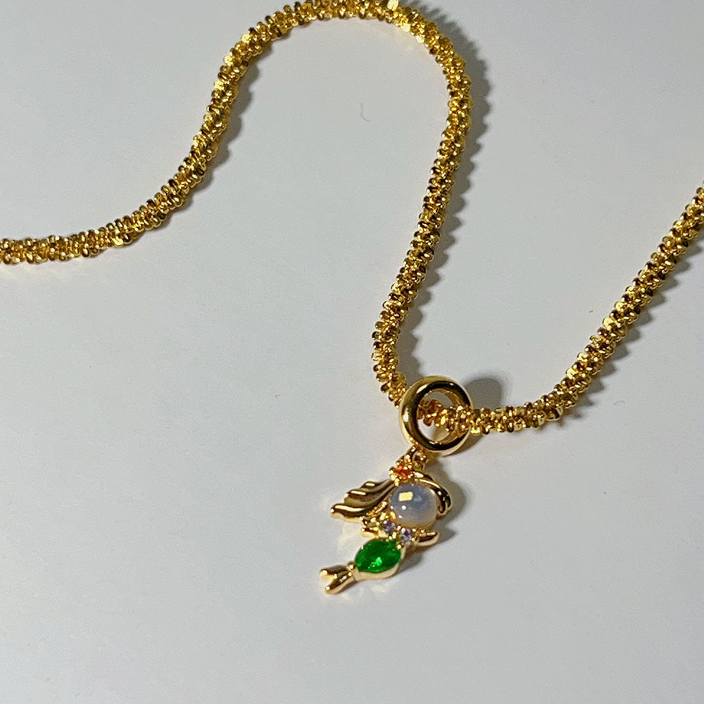 Geometric Zircon Princess Pendant Necklace with 18K Gold Plated Chain