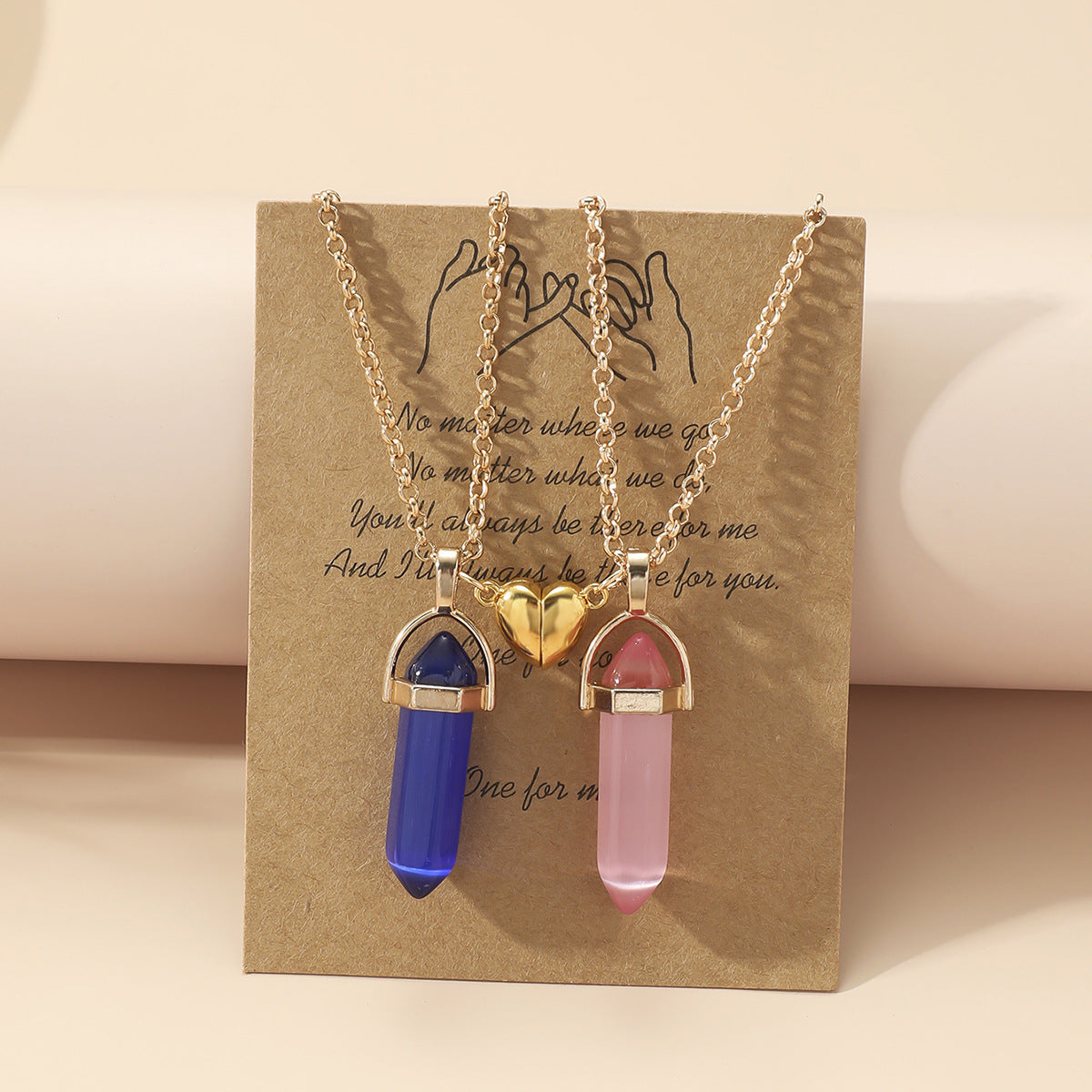 Hexagonal Crystal Quartz Pendant Necklace Set with Water Droplet Gemstone Inlay