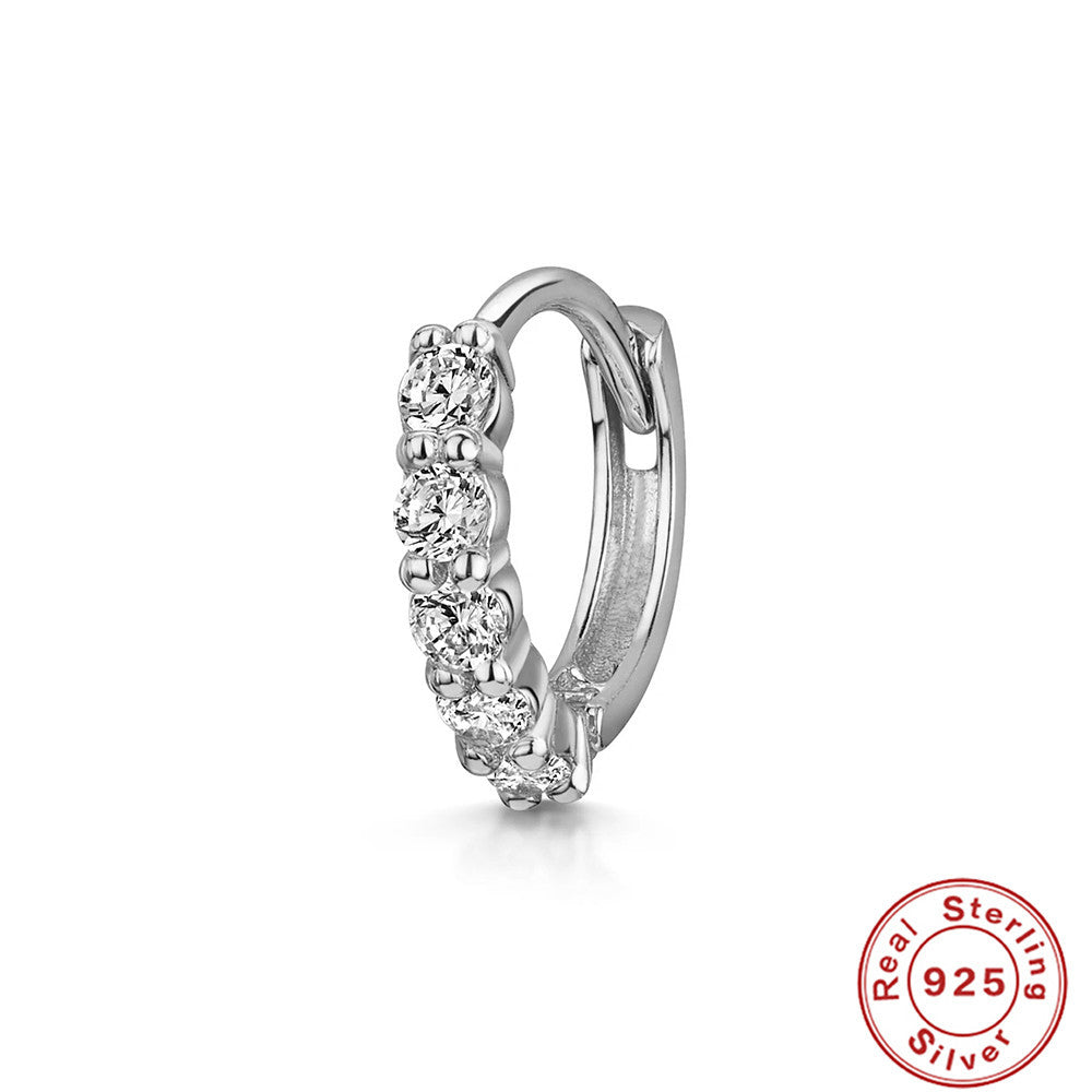 Retro Sterling Silver Zircon Inlay Hoop Earrings