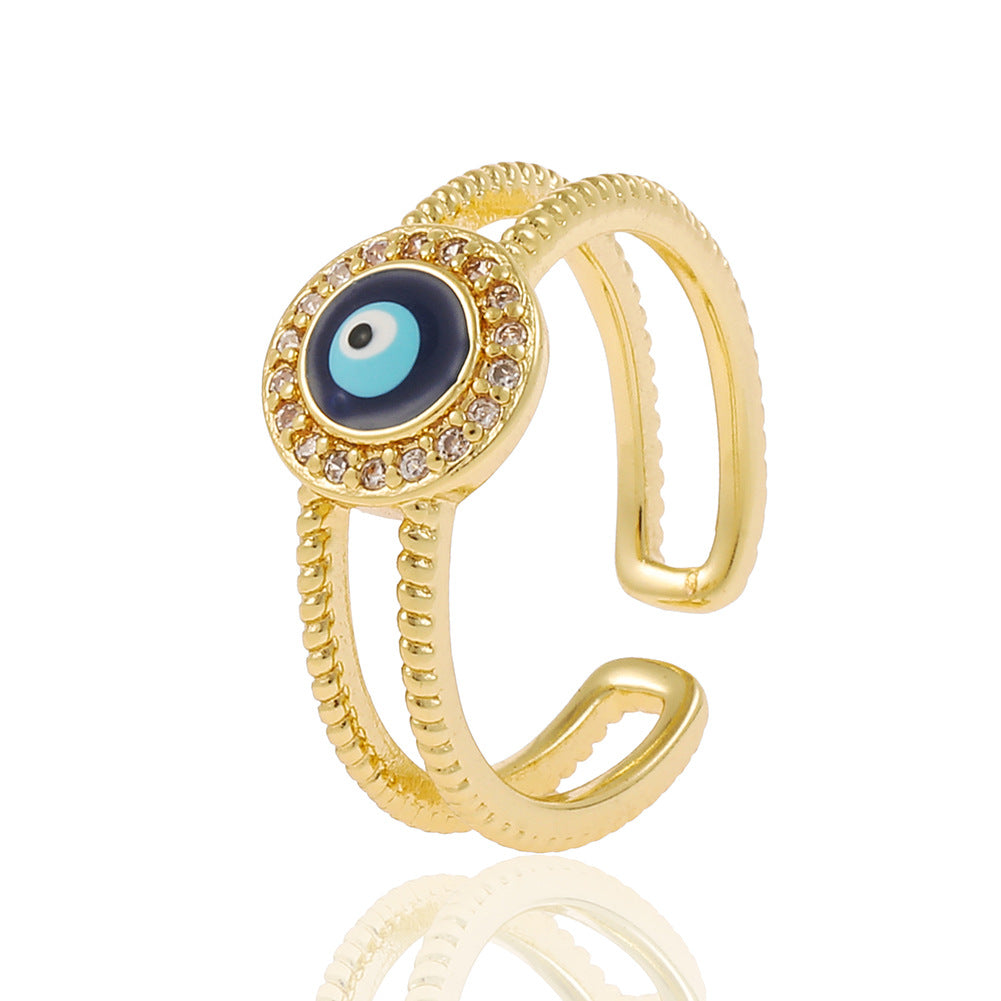 Fashion Geometric Devil's Eye Star Open Ring with Rhinestone Plated Zircon Copper