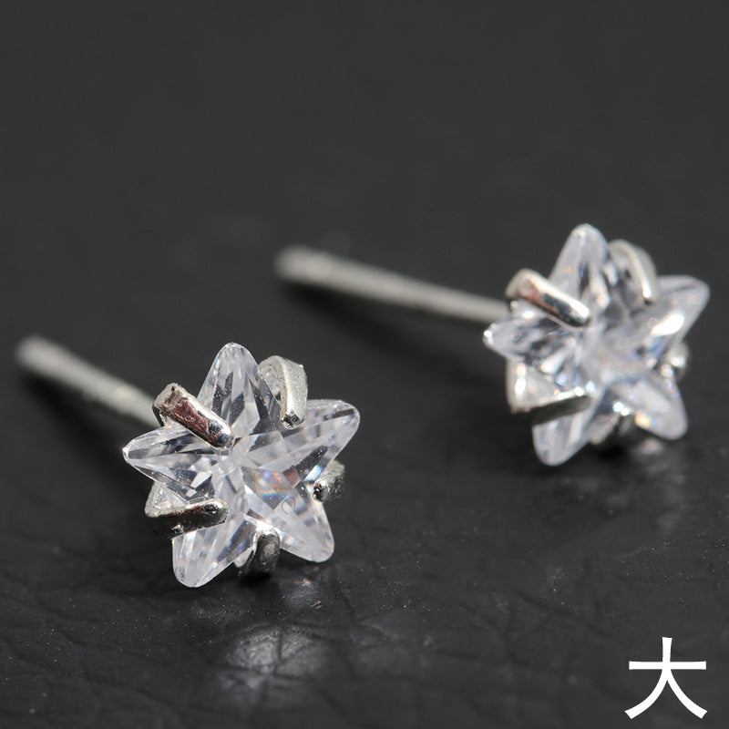 Simple Geometric 925 Sterling Silver Zircon Stud Earrings Set