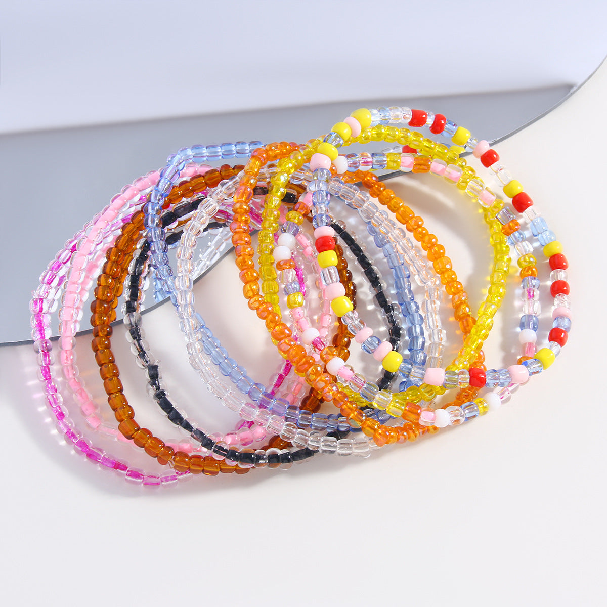 Geometric Color Block Beaded Bracelet Set - Bohemian Glass Beads for Couples