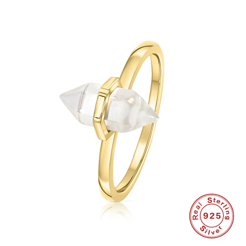 Geometric Crystal Sterling Silver Ring for Women