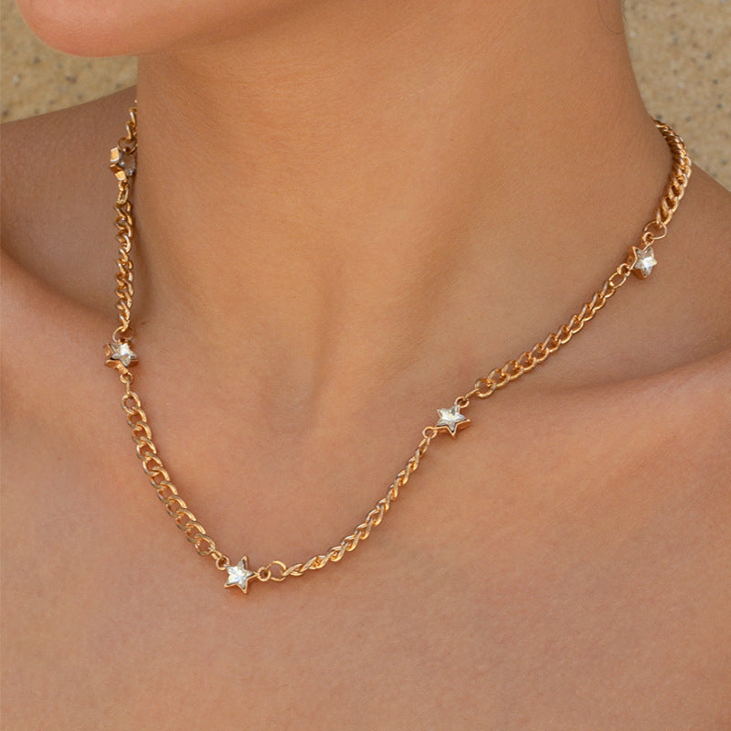 Simple Fashion Double-Layer Alloy Star and Moon Pendant Necklace
