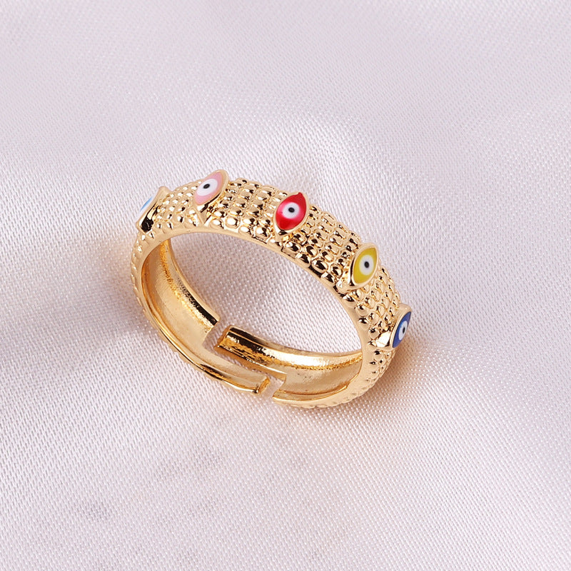 Retro Heart Shape Devil's Eye Enamel Copper Ring