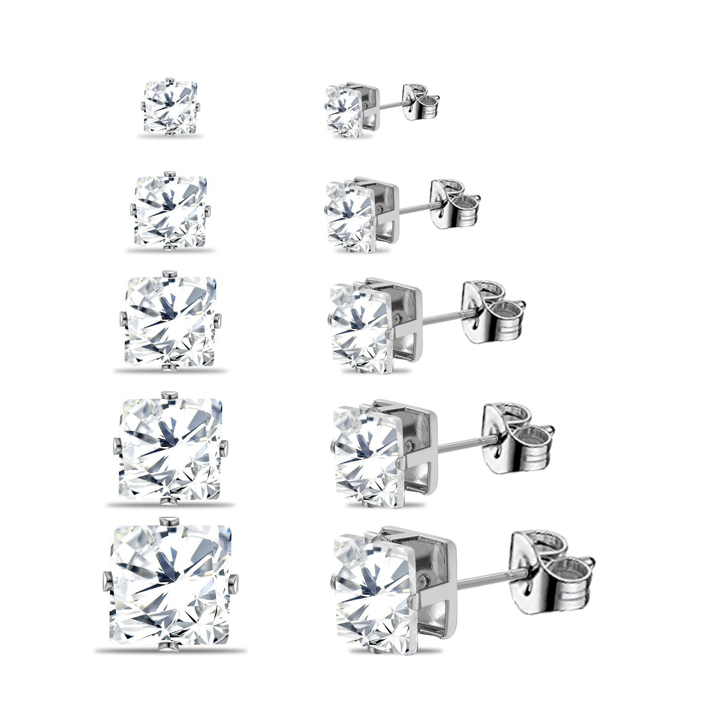 Simple Geometric Zircon Stud Earrings Set - 5 Pairs