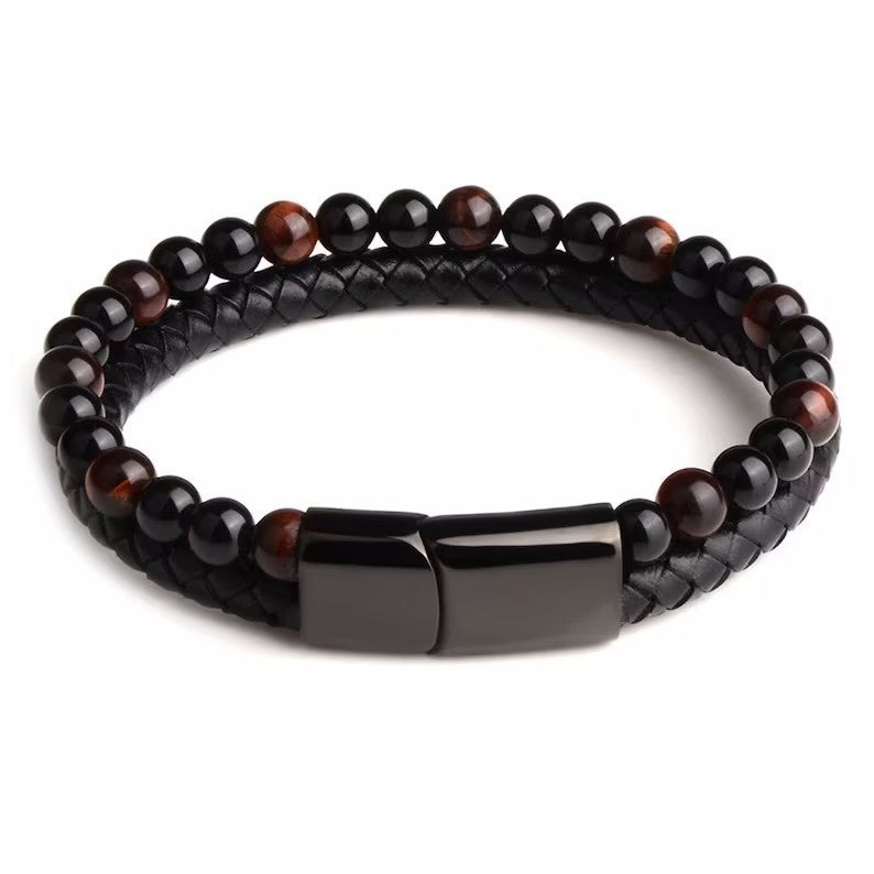 Fashion Double Layer Natural Stone Beaded Men's Bracelet