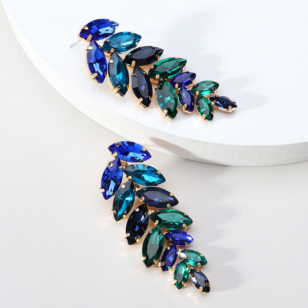 Elegant Leaf Crystal Inlay Copper Alloy Drop Earrings for Women