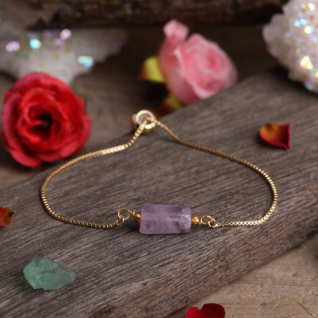 Simple Irregular Agate Prism Stone Metal Chain Adjustable Bracelet for Women