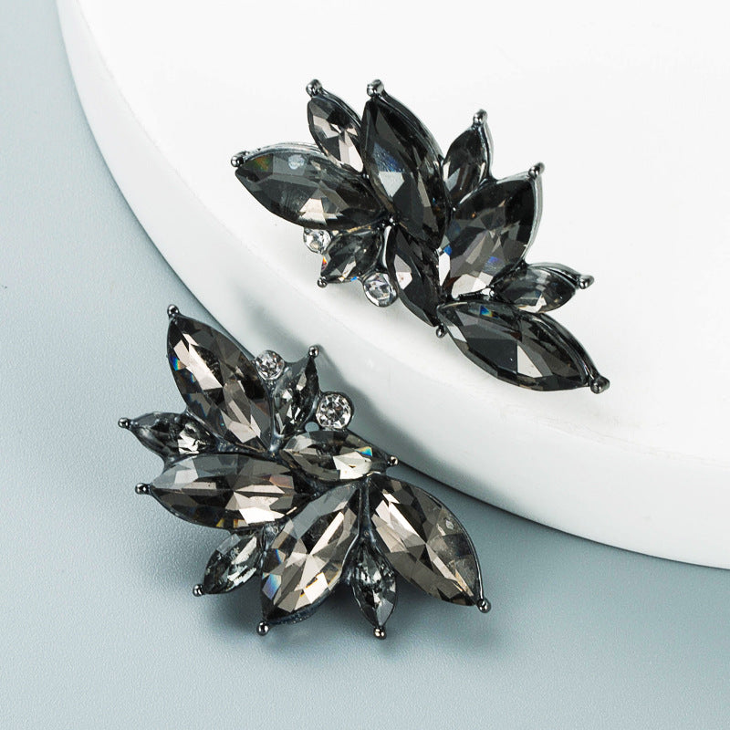 Geometric Flower Rhinestone Stud Earrings Vintage Style