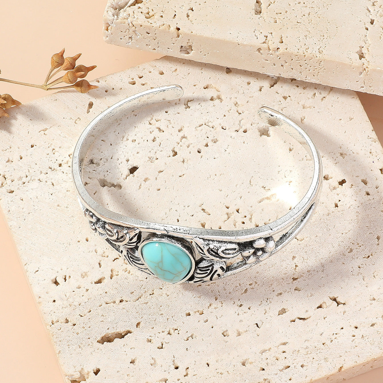 Simple Geometric Turquoise Resin Inlay Women's Bangle Bracelet