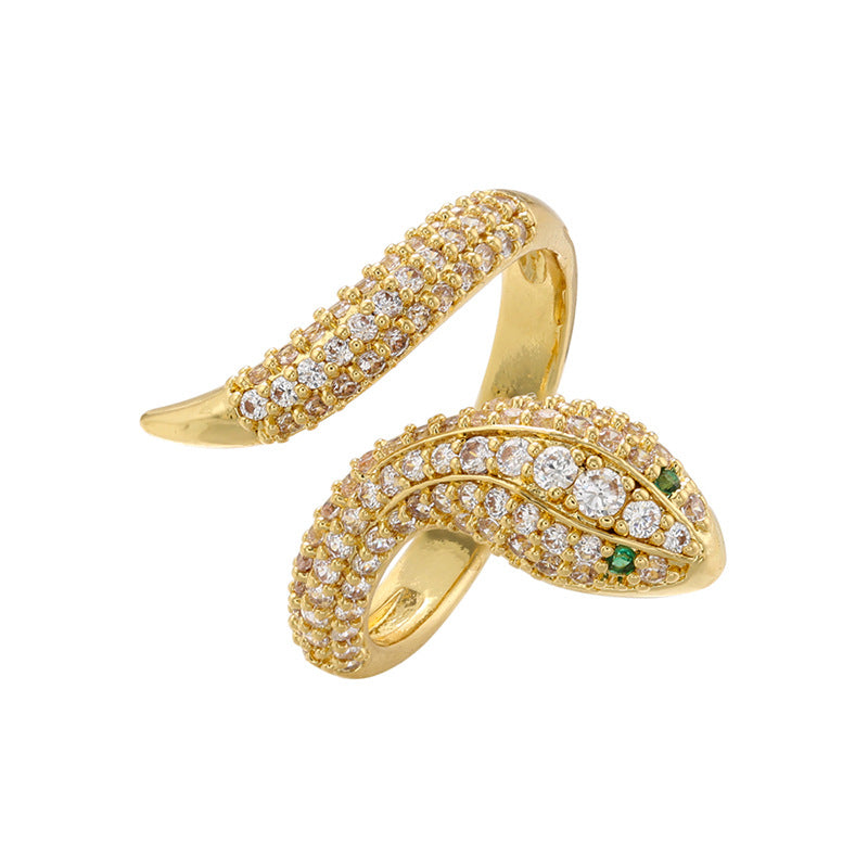 Elegant Luxurious Snake Butterfly Zircon 18K Gold Plated Adjustable Open Rings