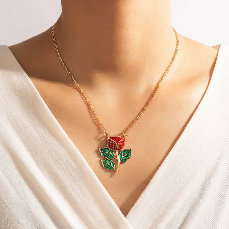 Halloween Geometric Pumpkin Lantern & Enamel Rose Pendant Necklace