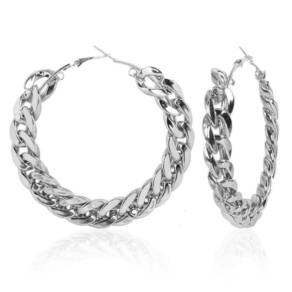 Women's Retro Geometric Round Metal Chain Hoop Earrings