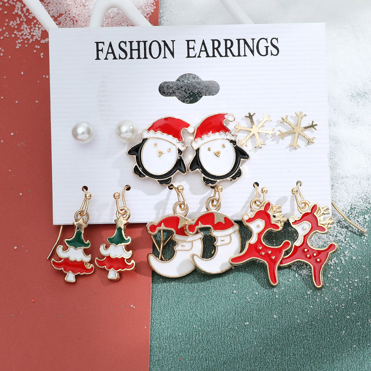 Christmas Snowflake Bell and Reindeer Earrings Set - Cute Cartoon Holiday Jewelry Gift