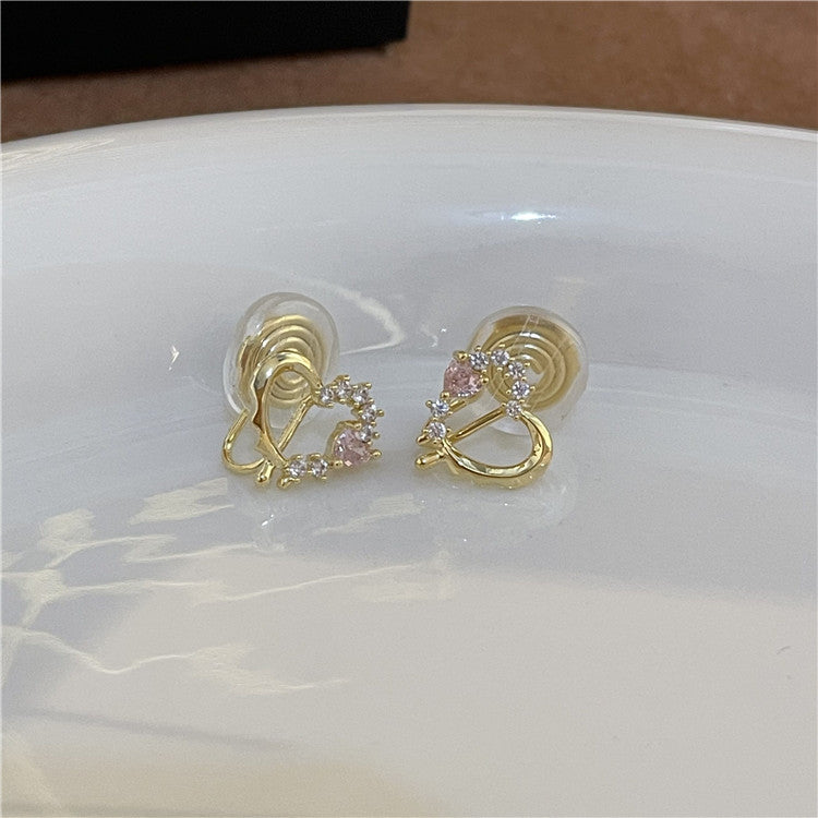 Sweet Heart Shaped Zircon Inlay Copper Ear Clips and Studs - 1 Pair