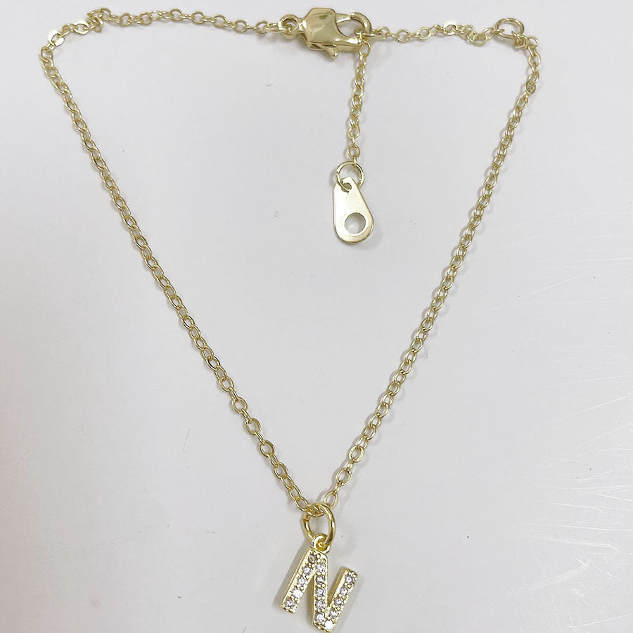 Elegant Initial Zircon Inlay 14k Gold Plated Copper Bracelets for Women