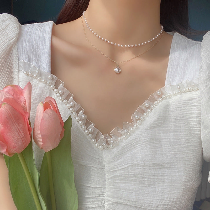 Elegant Pearl Multi-Layered Alloy Choker Necklace