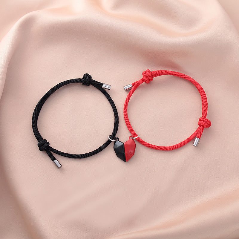 Fashion Heart Shape Magnetic Couple Bracelet with Adjustable Geometric Pendant