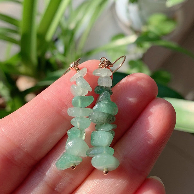 Retro Irregular Natural Crystal Stone Drop Earrings