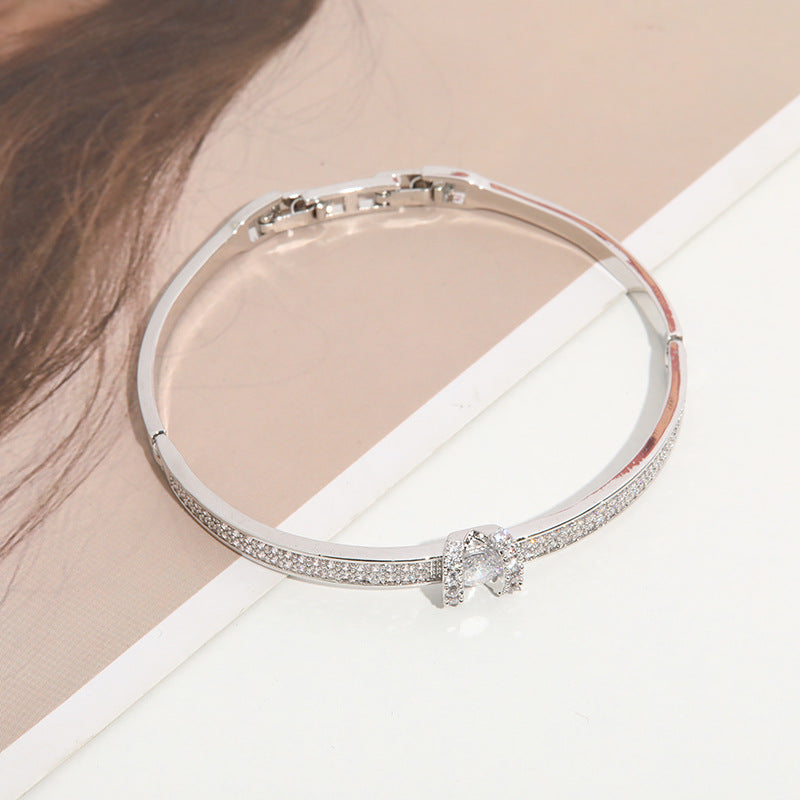 Korean Fashion Geometric Love Bracelet with Zircon Rose Gold Bangle