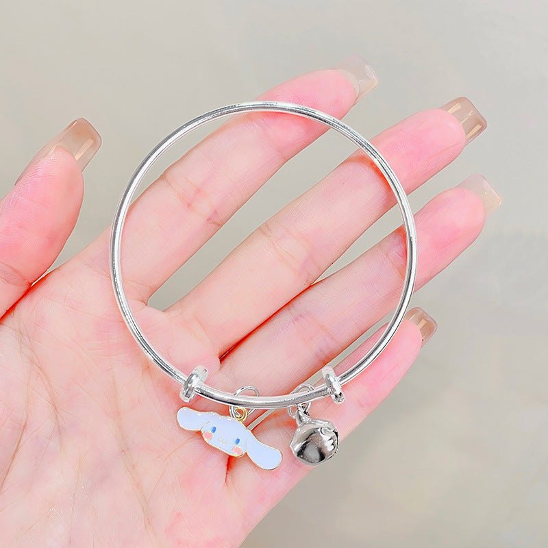 Sweet Cartoon Character Alloy Bangle Bracelet with Bell Charm