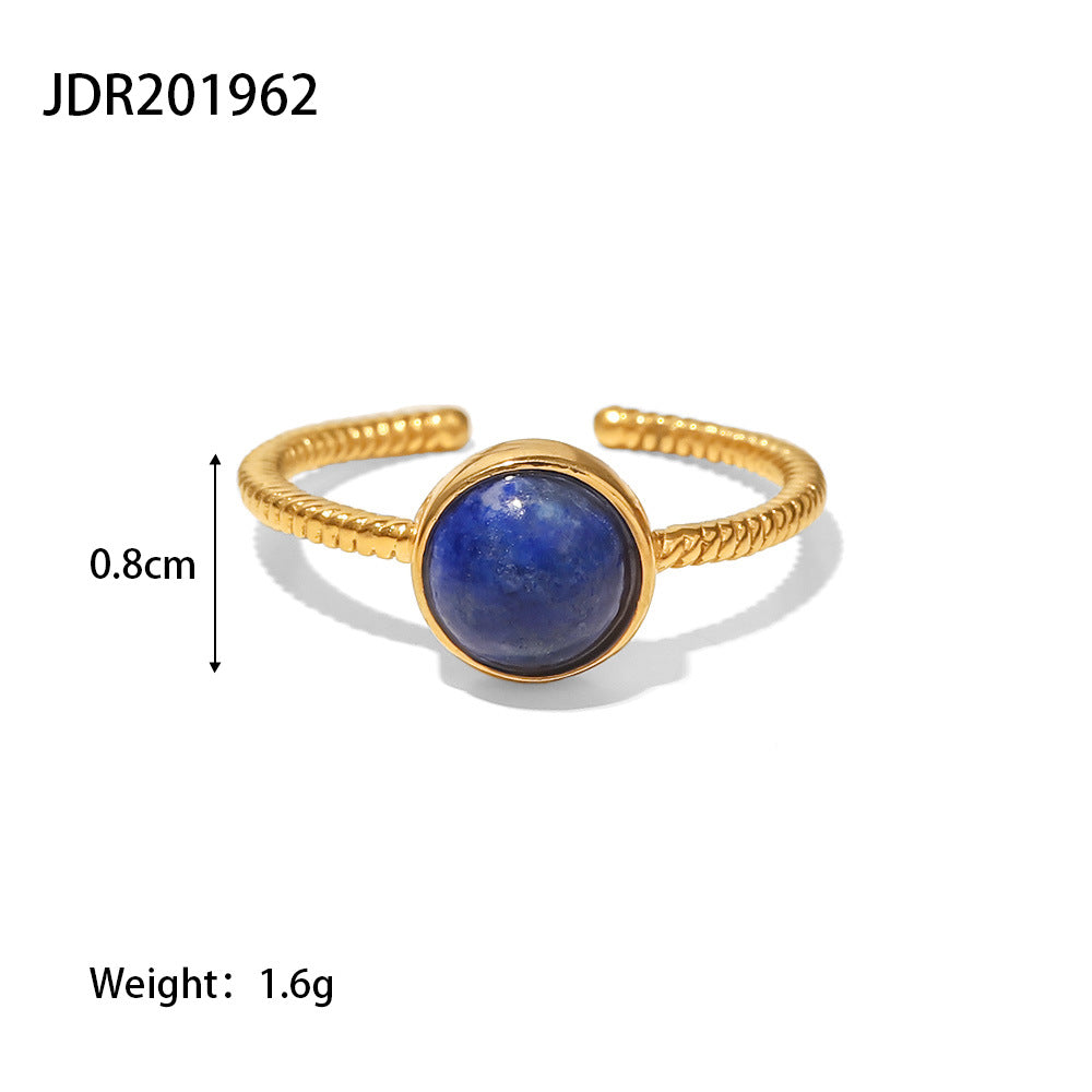 Vintage Geometric Stainless Steel Gemstone Adjustable Ring