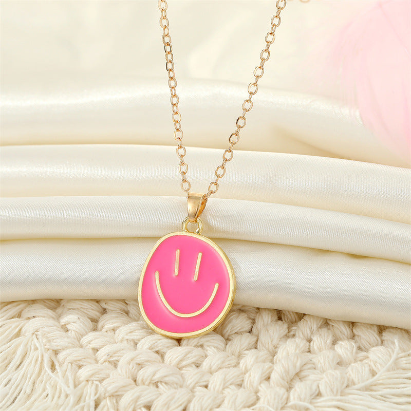 European Candy-colored Smiley Face Pendant Necklace
