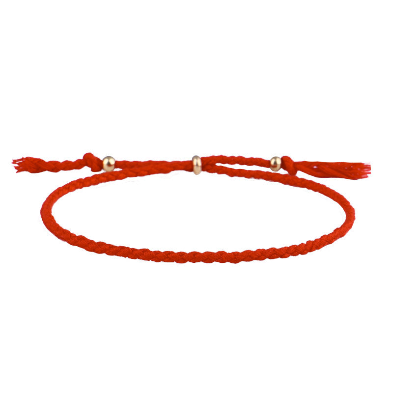 Simple Solid Color Rope Braid Women's Bracelet with Tassel and Copper Beads