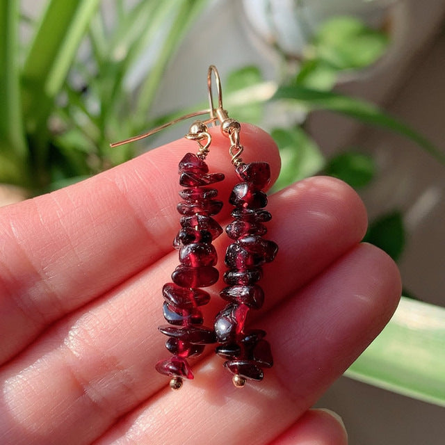 Retro Irregular Natural Crystal Stone Drop Earrings