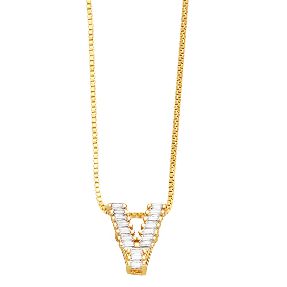 18K Gold Plated Zircon Letter Pendant Necklace