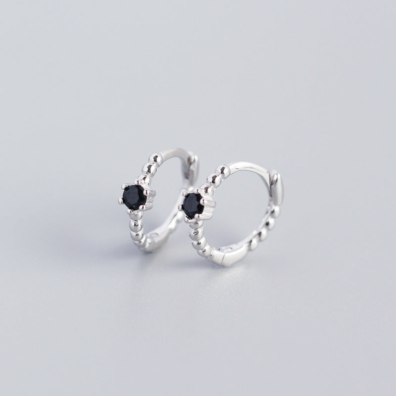 S925 Sterling Silver Round Beads Diamond Hoop Earrings