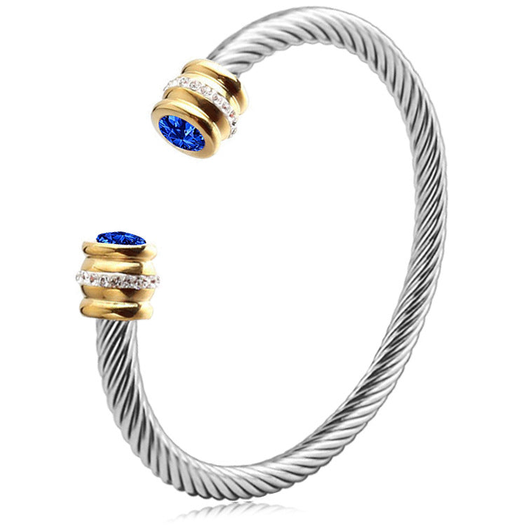 Simple Style Stainless Steel Zircon Inlay Cuff Bracelet