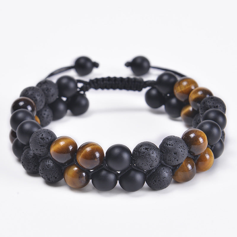 Fashion Natural Agate and Tiger Eye Beaded Adjustable Unisex Bracelet