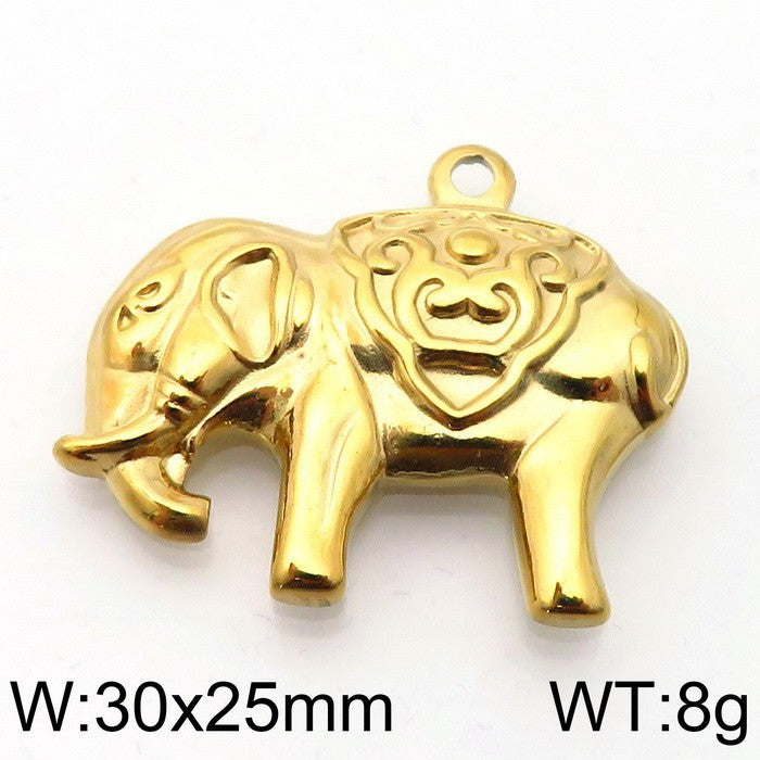 Elephant Pendant Stainless Steel Jewelry - Mirror Polished Hollow Design, Titanium Steel Animal Series Gold Plated Accessories
