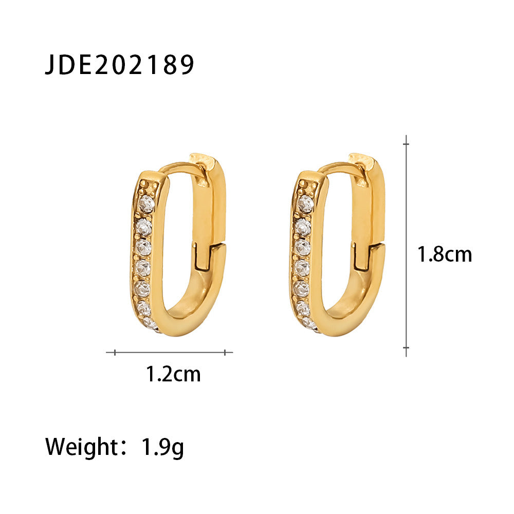 Geometric Gold Plated Stainless Steel Zircon Hoop Earrings