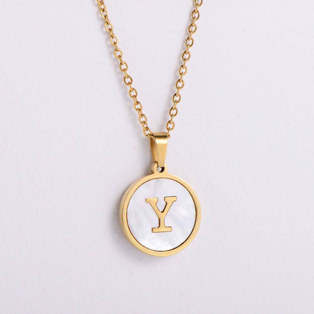 Simple Stainless Steel 18k Gold Letter Shell Pendant Necklace