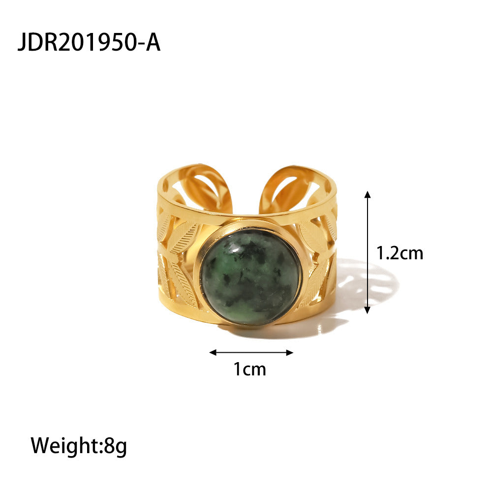Vintage Geometric Stainless Steel Gemstone Adjustable Ring