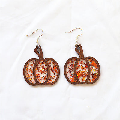 1 Pair Retro Pumpkin Acrylic Wood Drop Earrings for Halloween