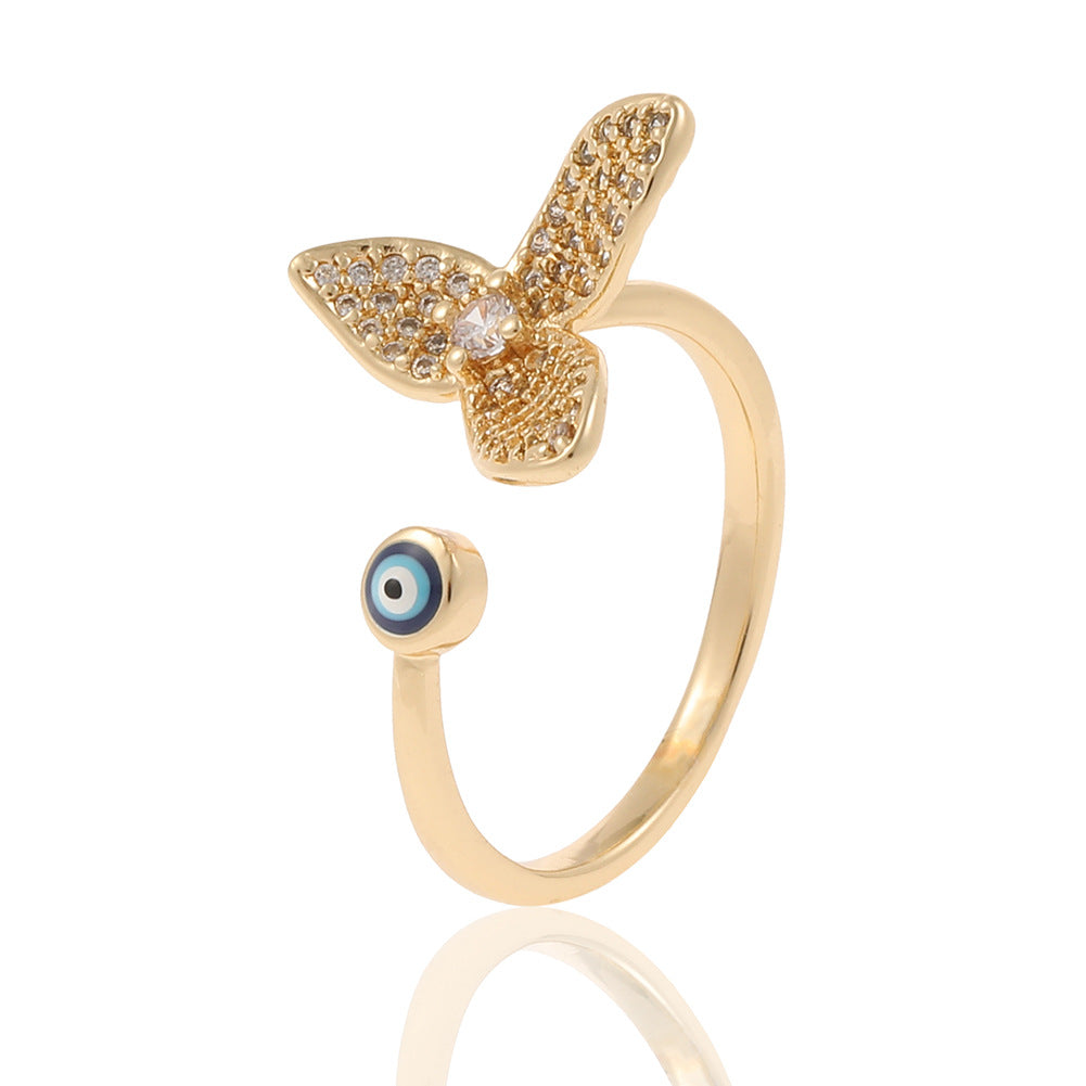 Fashion Geometric Devil's Eye Star Open Ring with Rhinestone Plated Zircon Copper